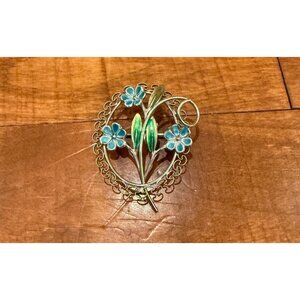 Beau Sterling Hand Painted Enamel Floral Brooch/Pendant